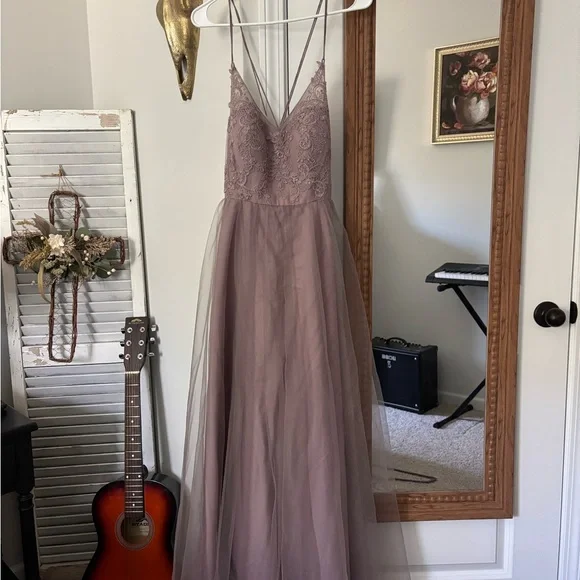grey dress with black lace trim Amanda Lace Trim Maxi Dress in Black main image 1